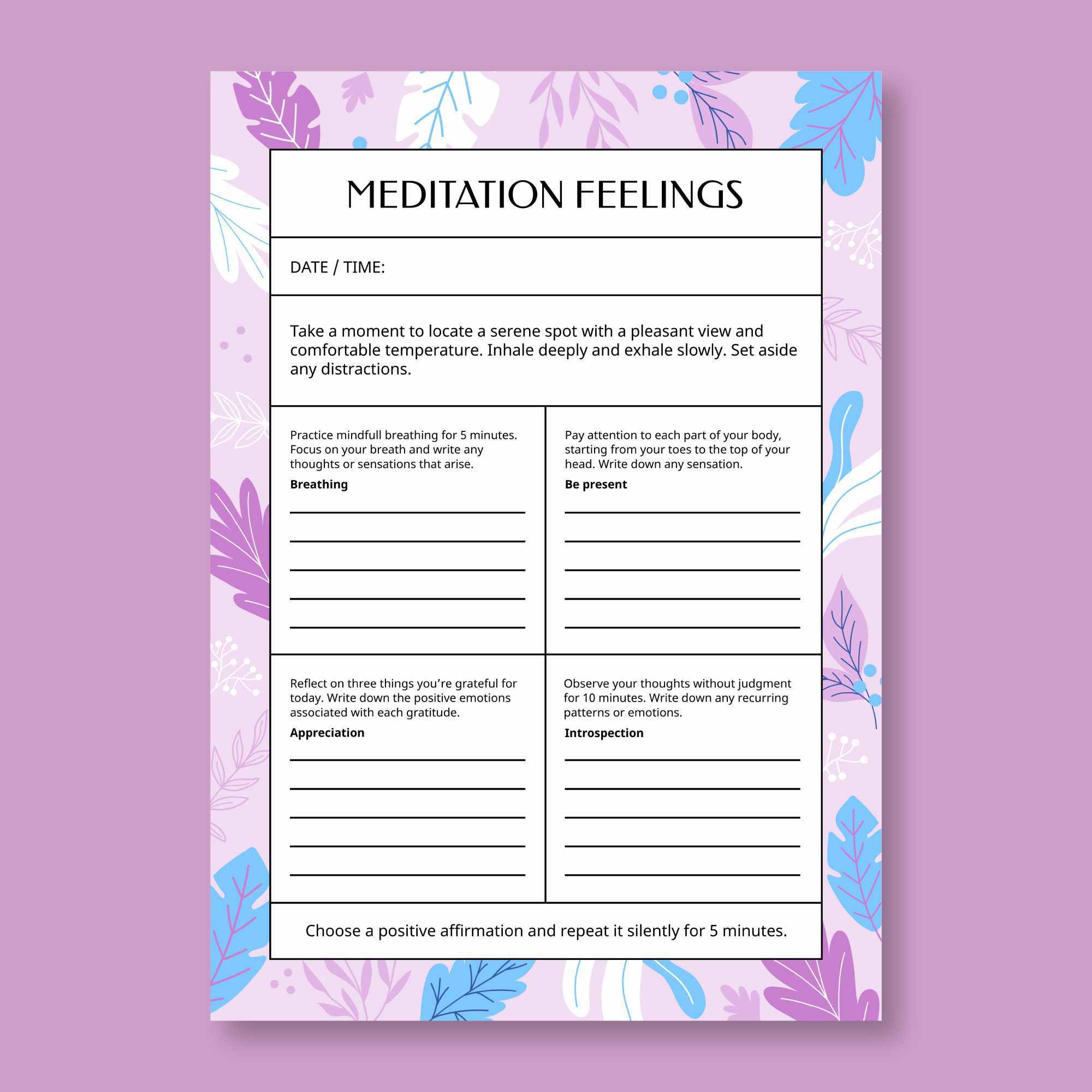 Шаблон дневника для отслеживания прогресса в практике осознанности